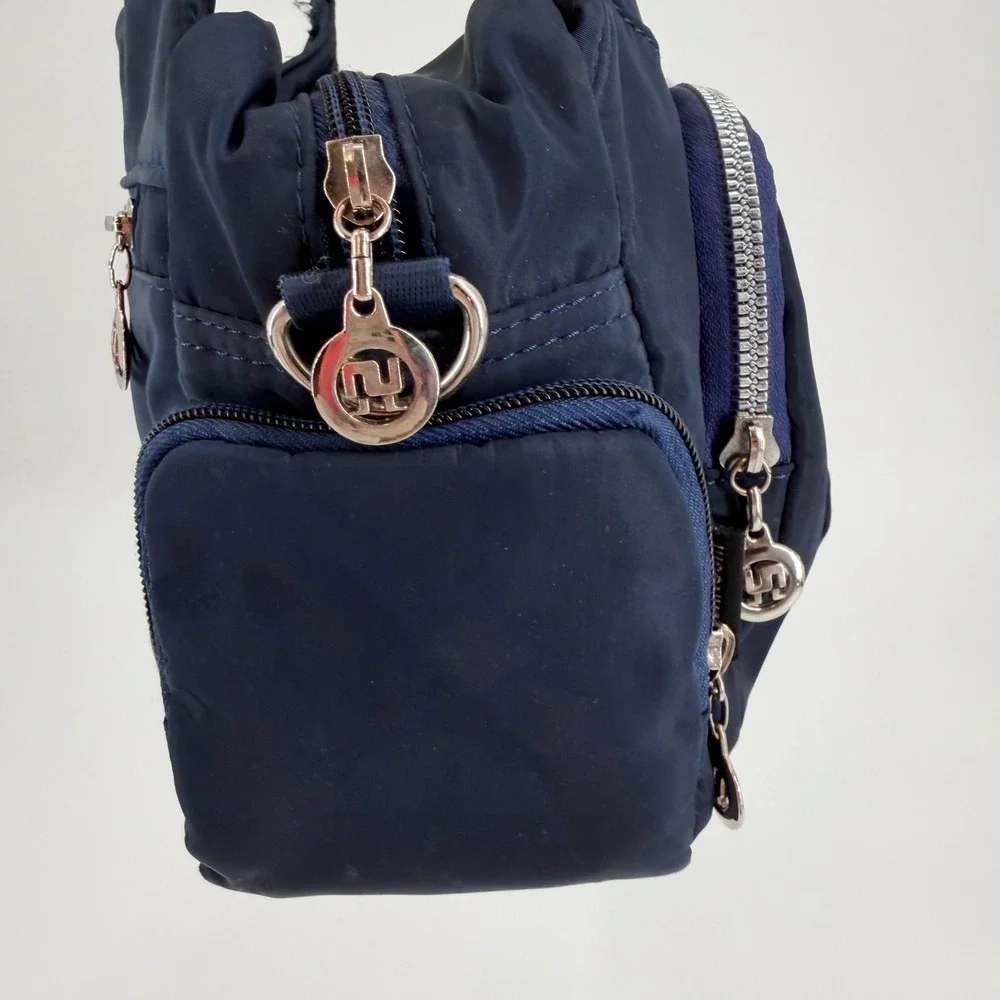 Jielshi Light Life Navy Blue Nylon Multi Pocket Shoulder Handbag Satchel